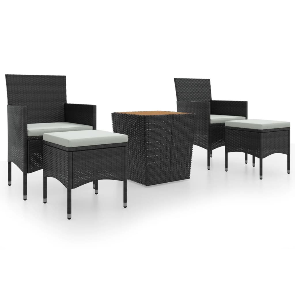NNEVL 5 Piece Garden Bistro Set Poly Rattan & Solid Acacia Wood Black-1