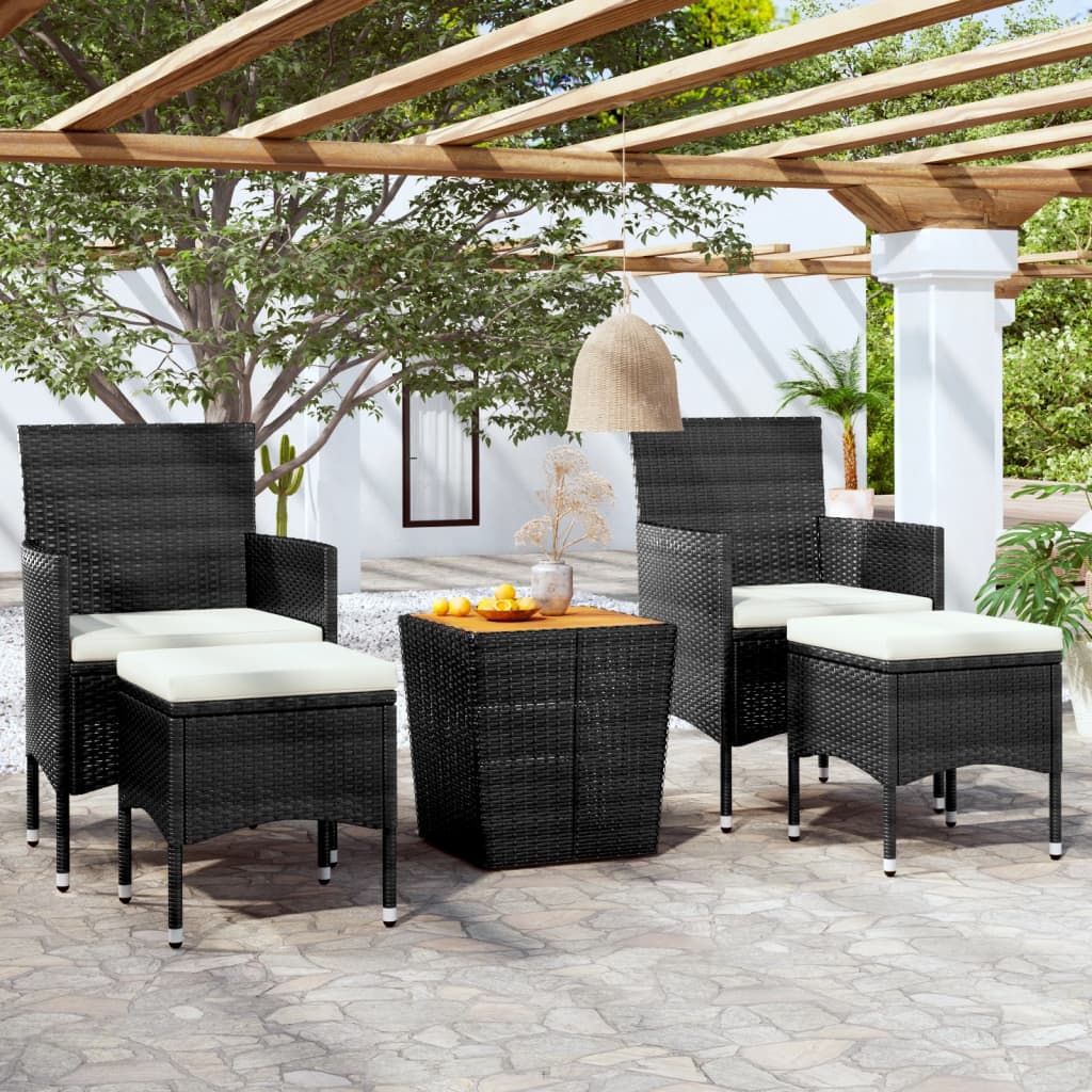 NNEVL 5 Piece Garden Bistro Set Poly Rattan & Solid Acacia Wood Black-0