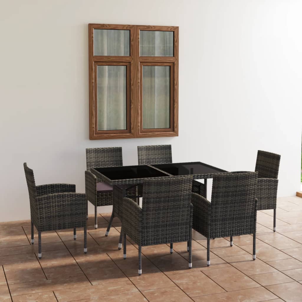 NNEVL 7 Piece Garden Dining Set Poly Rattan Anthracite & Grey-0
