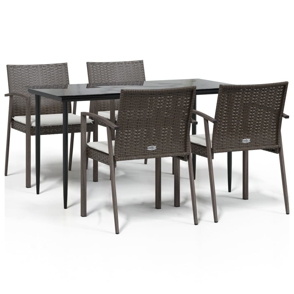 NNEVL 5 Piece Garden Dining Set with Cushions Poly Rattan and Steel-1