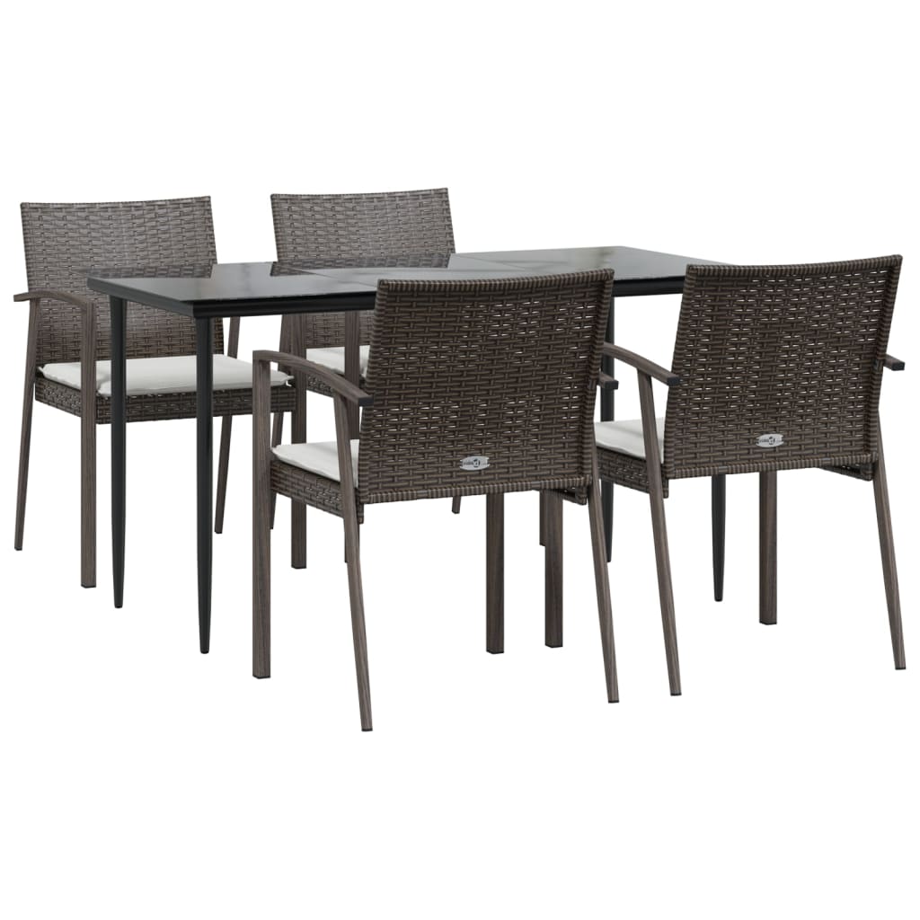 NNEVL 5 Piece Garden Dining Set with Cushions Poly Rattan and Steel-2