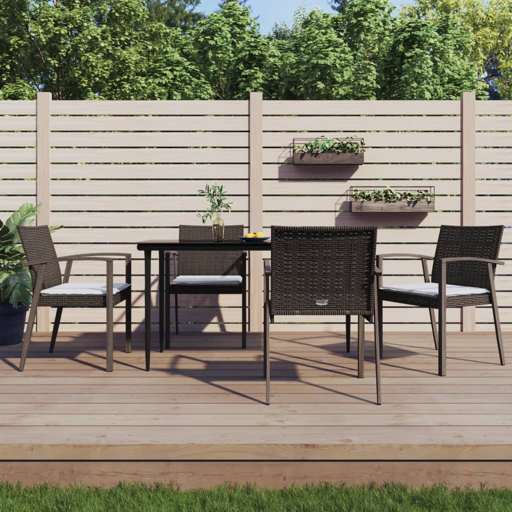 NNEVL 5 Piece Garden Dining Set with Cushions Poly Rattan and Steel-0