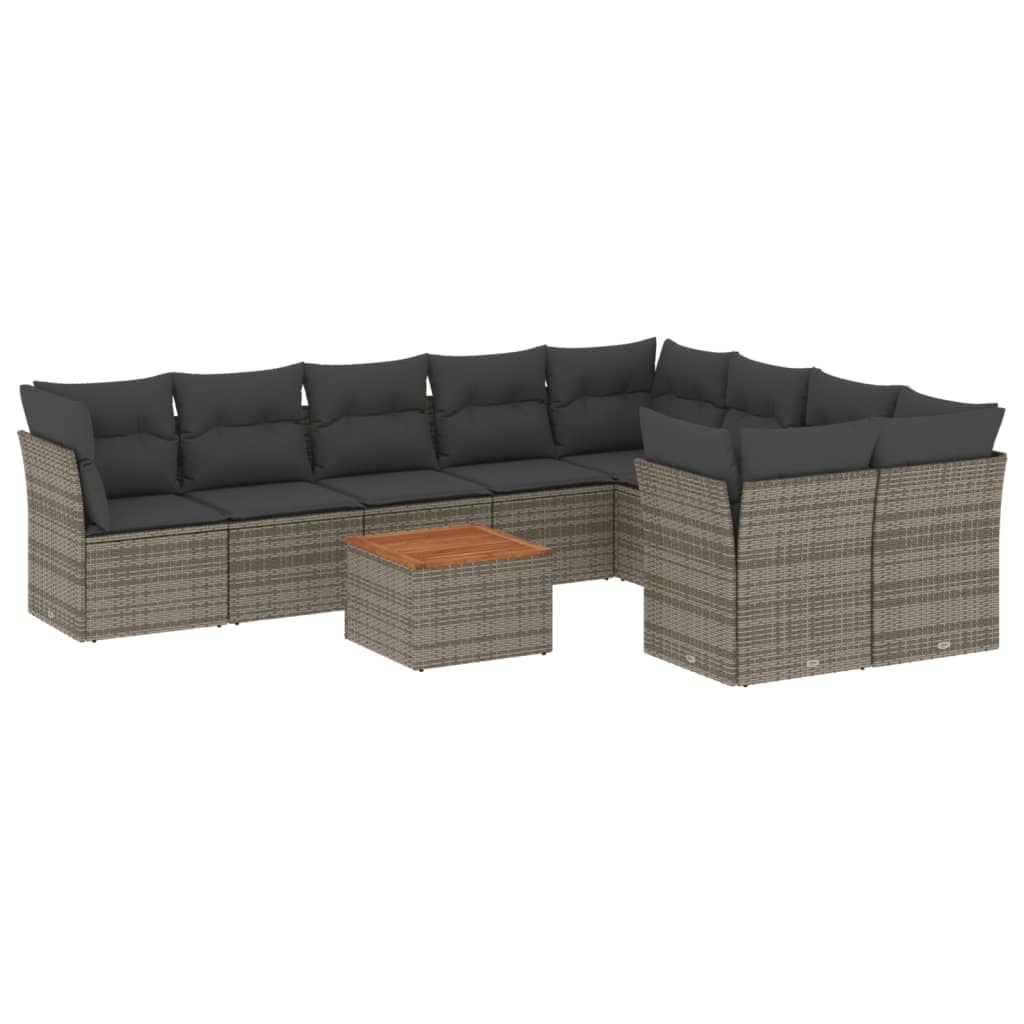 NNEVL 10 Piece Garden Sofa Set with Cushions Grey Poly Rattan-1